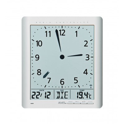 Horloge murale avec boîtier carré, cadran analogique et affichage numérique de la date