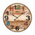 Horloge murale marron avec boîtier en bois, chiffres appliqués et logo AMS