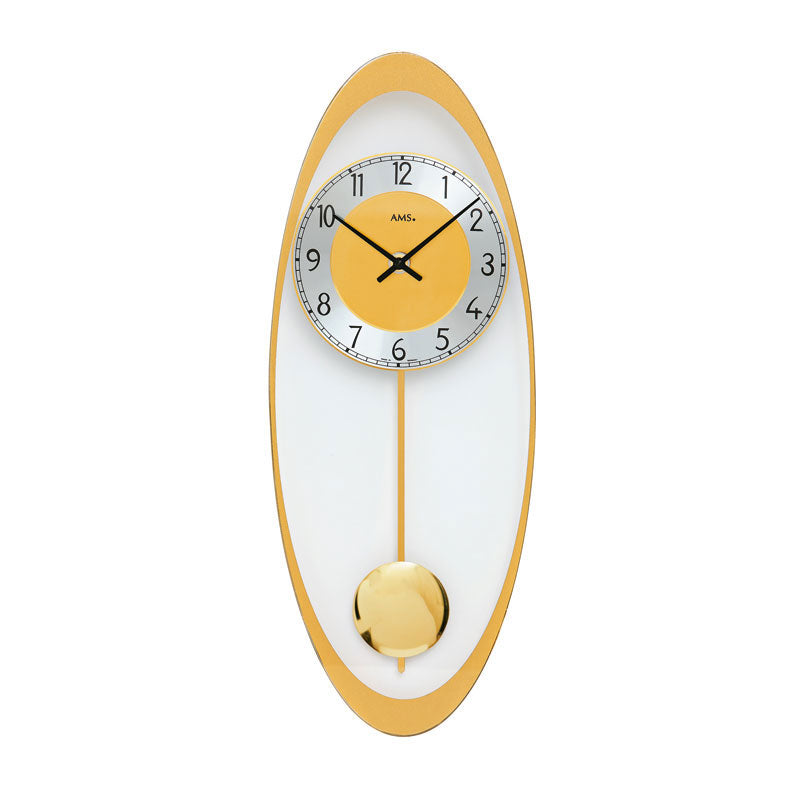 Horloge murale ovale avec bordure dorée, cadran rond et indicateur de pendule