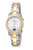 Bicolor Damenarmbanduhr mit rundem weißem Zifferblatt, silber-goldener Metallkette