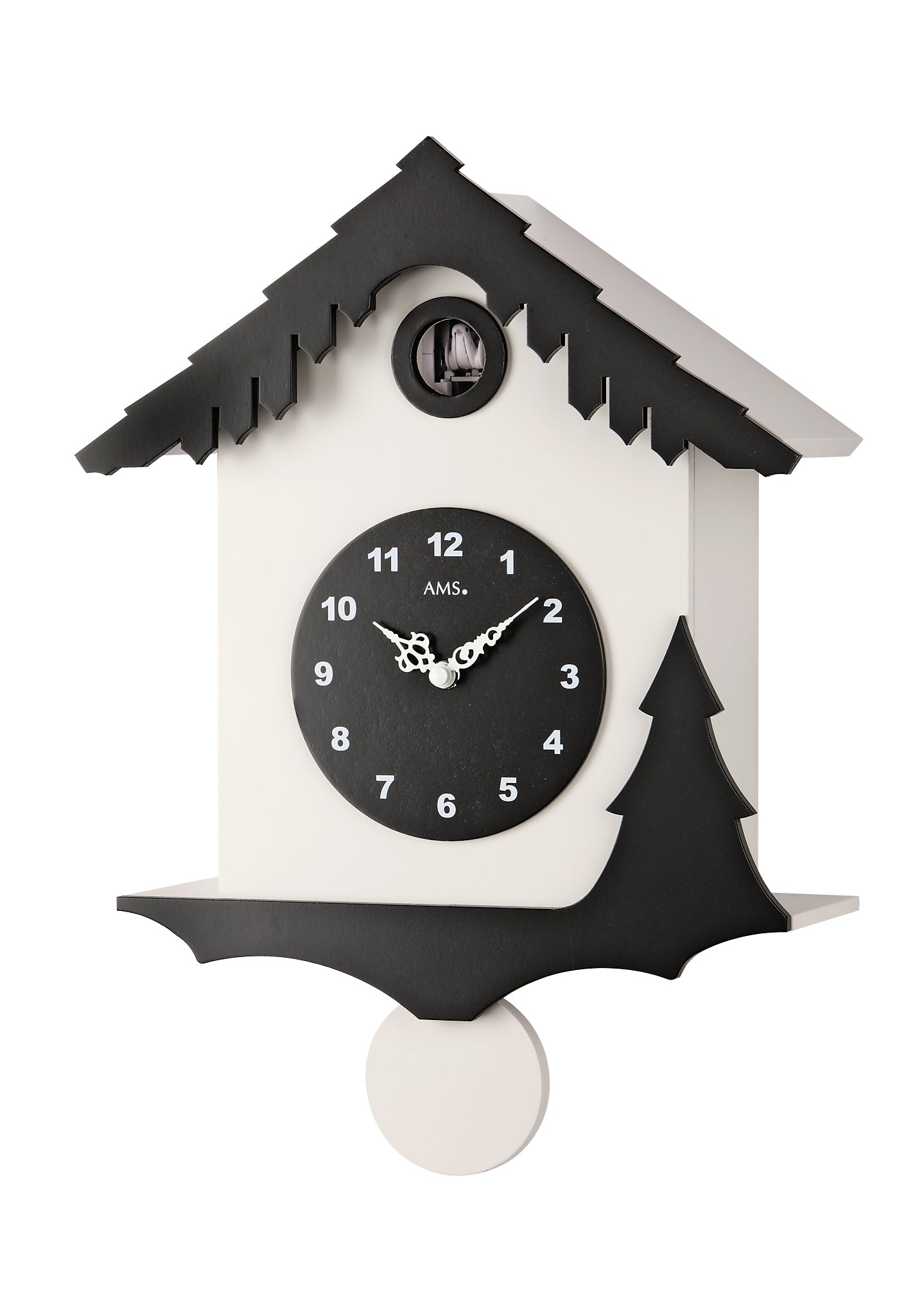 Horloge murale avec cadran de coucou, boîtier noir et blanc et mouvement à pendule