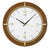 Horloge murale sans fil avec cadre couleur noyer, cadran blanc et index dorés