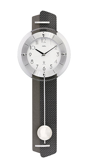Radio-horloge murale avec mouvement à pendule, boîtier anthracite et cadran argenté