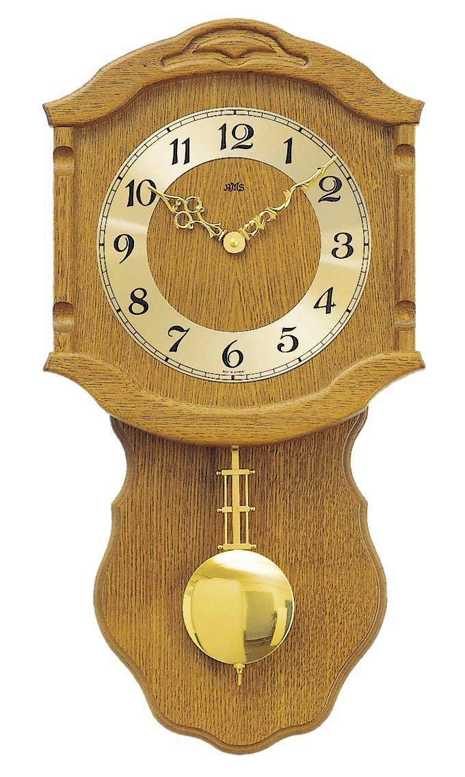Horloge murale couleur chêne avec cadran rond et balancier