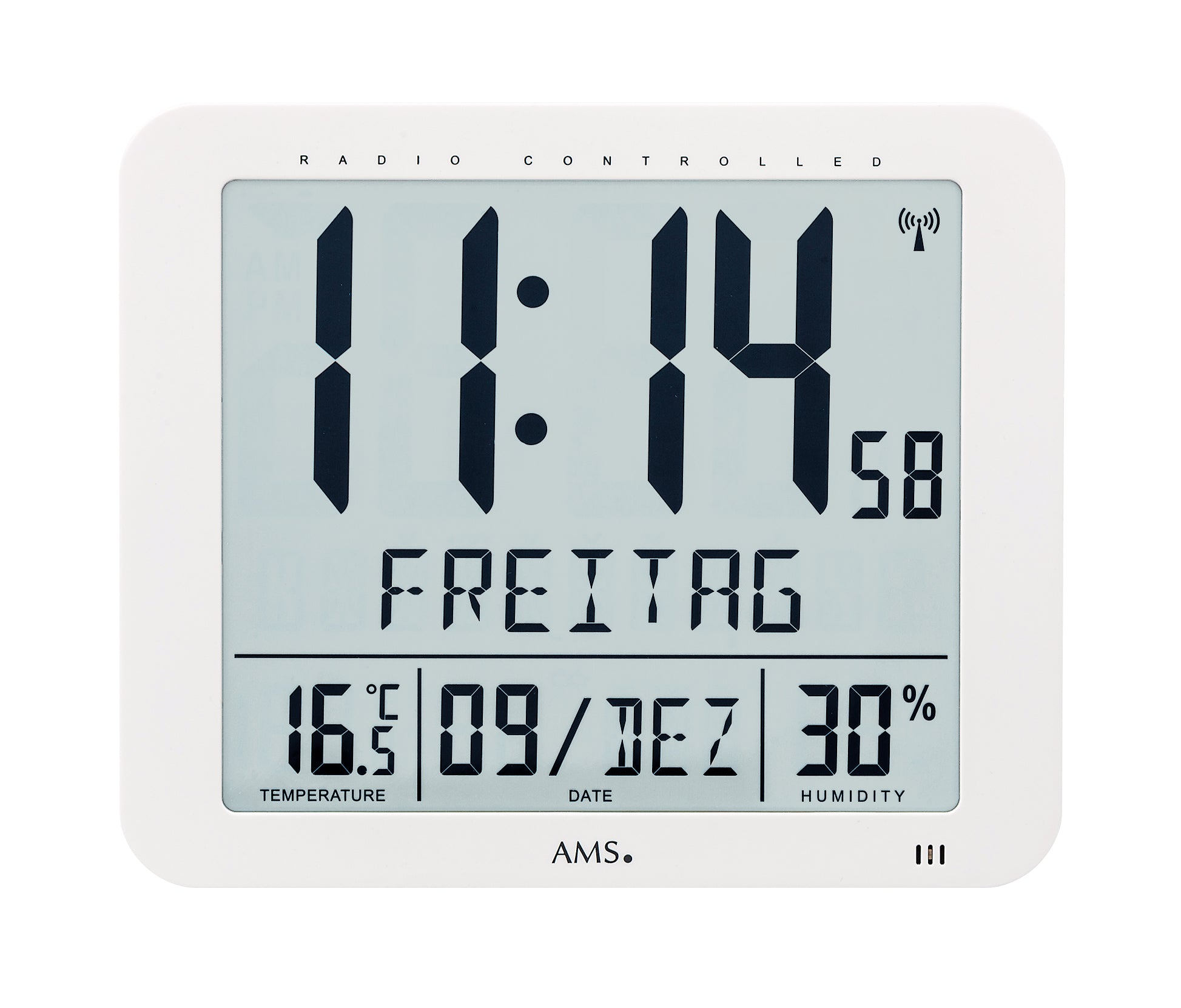 Horloge murale numérique avec boîtier blanc et grand affichage de l'heure à LED
