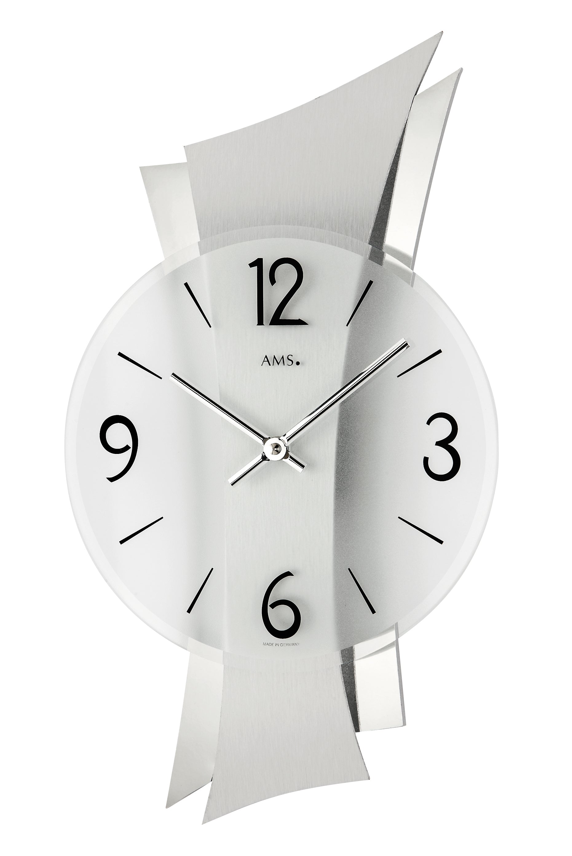 Horloge murale avec placage en aluminium incurvé et verre minéral, chiffres romains
