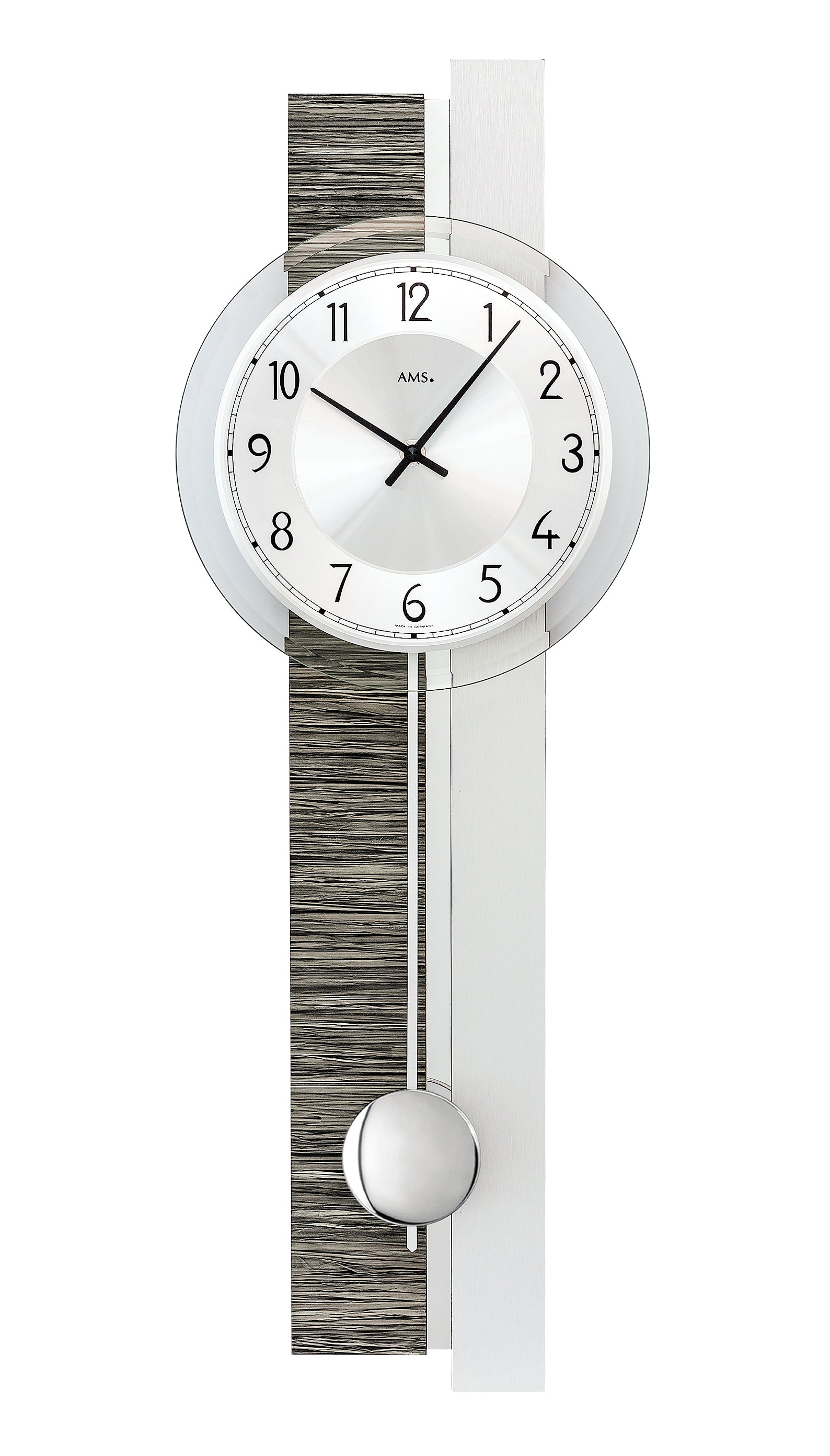 Pendule murale avec cadran rond, boîtier anthracite et aiguilles argentées