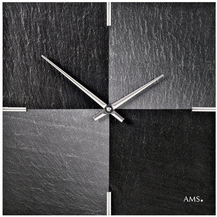 Horloge murale en ardoise naturelle anthracite avec aiguilles argentées en croix