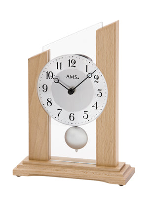 Pendule de table avec boîtier en bois de hêtre et cadran rond
