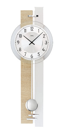 Horloge murale avec cadran rond, cadre en bois et mouvement à pendule, quartz