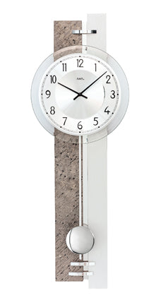 Pendule murale à quartz avec boîtier gris, cadran rond et aiguilles noires