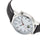 Herrenuhr mit silbernem Gehäuse und schwarzem Lederarmband in Seitenansicht