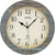 Horloge murale radio-pilotée avec cadran bleu gris, chiffres romains, logo AMS et aiguilles