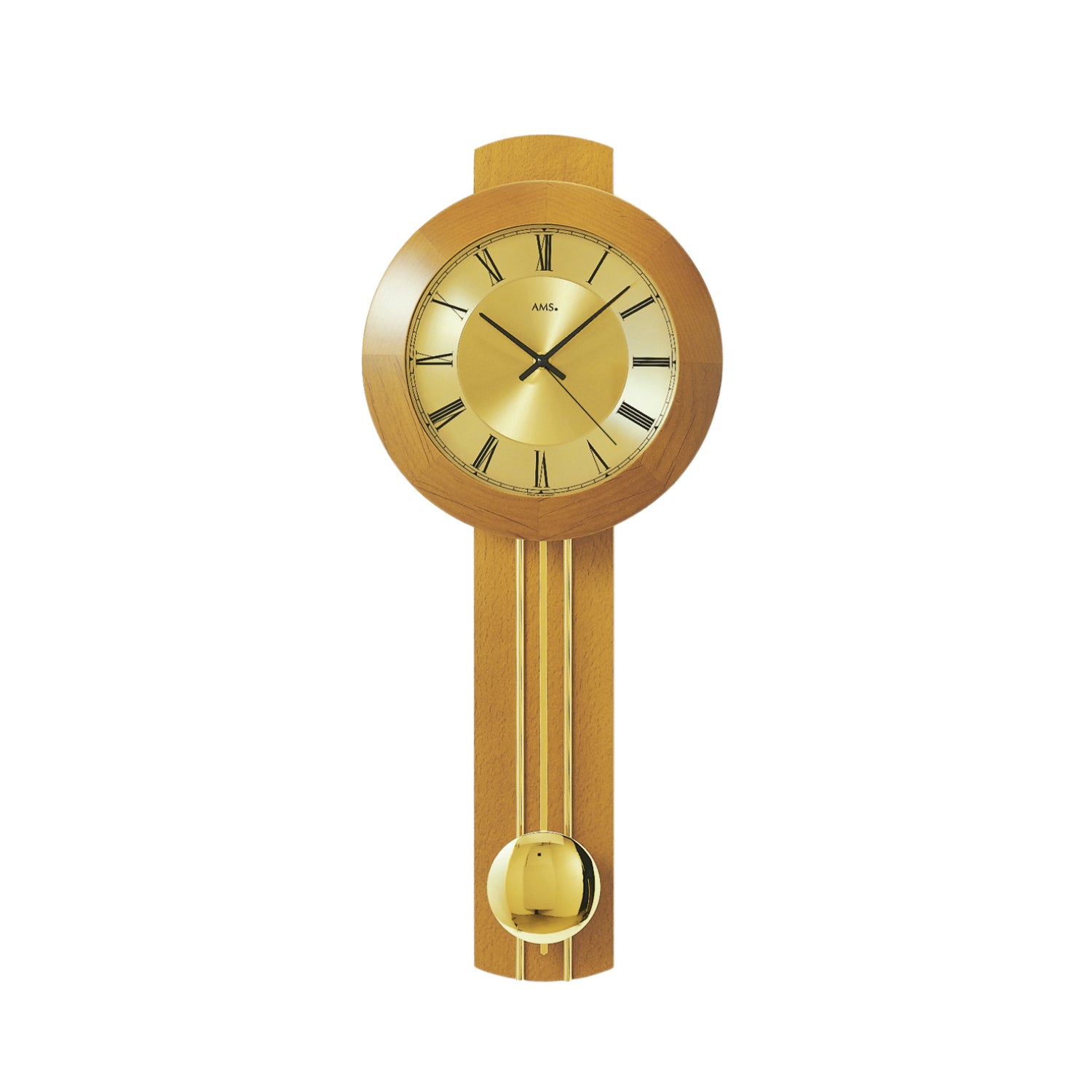 Horloge murale en quartz couleur cerisier avec cadran rond, mouvement à pendule et verre minéral