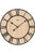 Horloge murale avec cadre rond en métal, cadran en bois clair et chiffres romains
