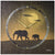 Horloge murale ronde en ardoise naturelle avec motif éléphant, cadran et aiguilles dorés
