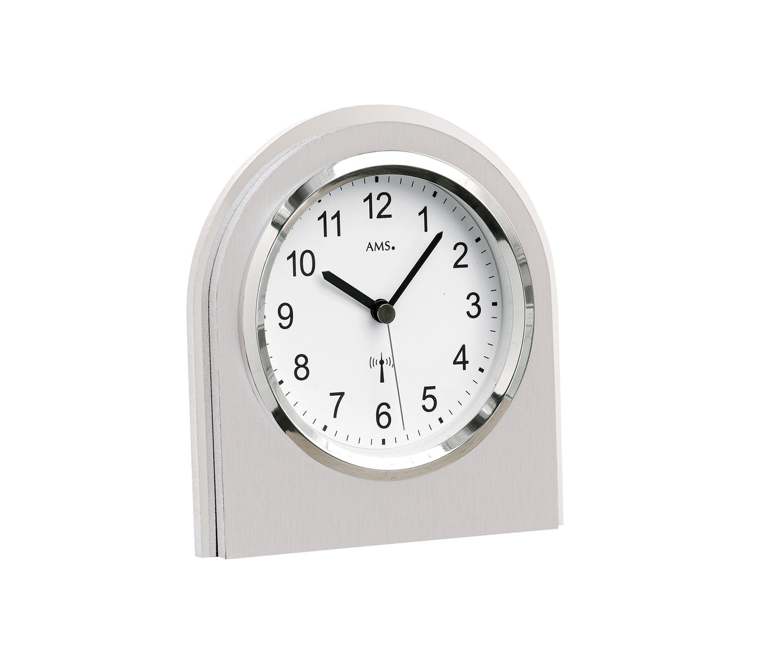 Horloge de table avec cadran rond, aiguilles noires et verre minéral transparent, boîtier clair