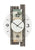 Horloge murale avec décor en bois, cadran blanc et aiguilles noires, logo AMS