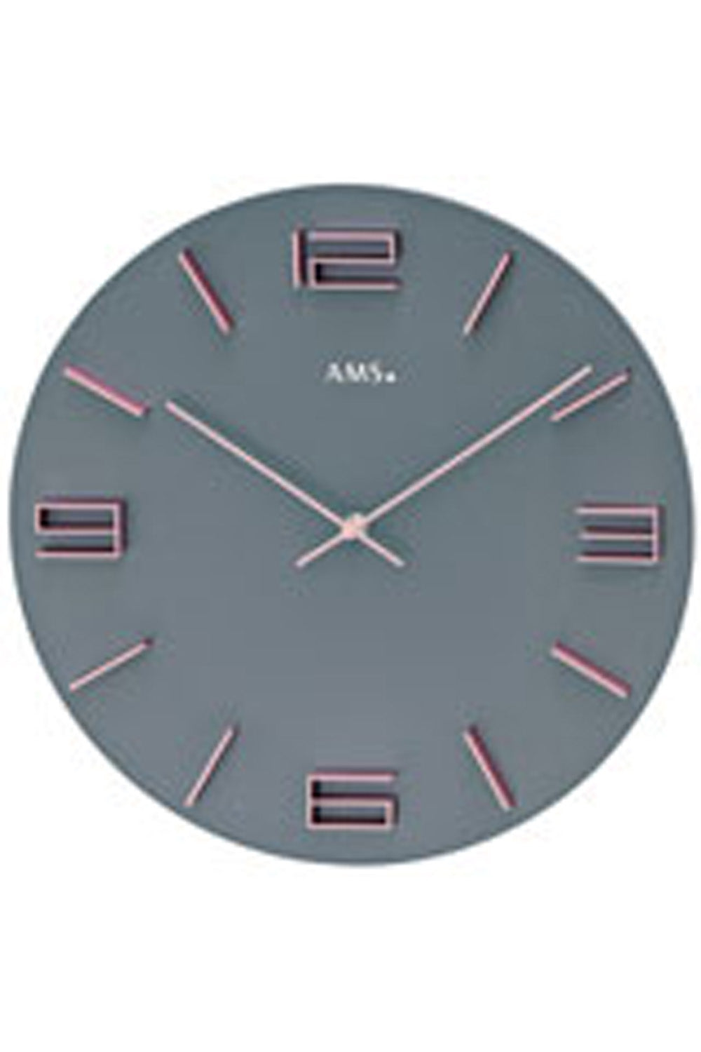 Horloge murale gris rosé avec index et aiguilles rosés, horloge analogique ronde