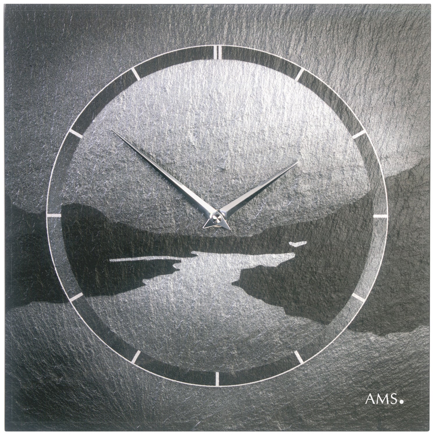 Horloge murale en ardoise naturelle avec motif aérographe, cadran rond et aiguilles