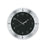 Horloge murale ronde avec cadre en aluminium argenté et cadran noir, chiffres
