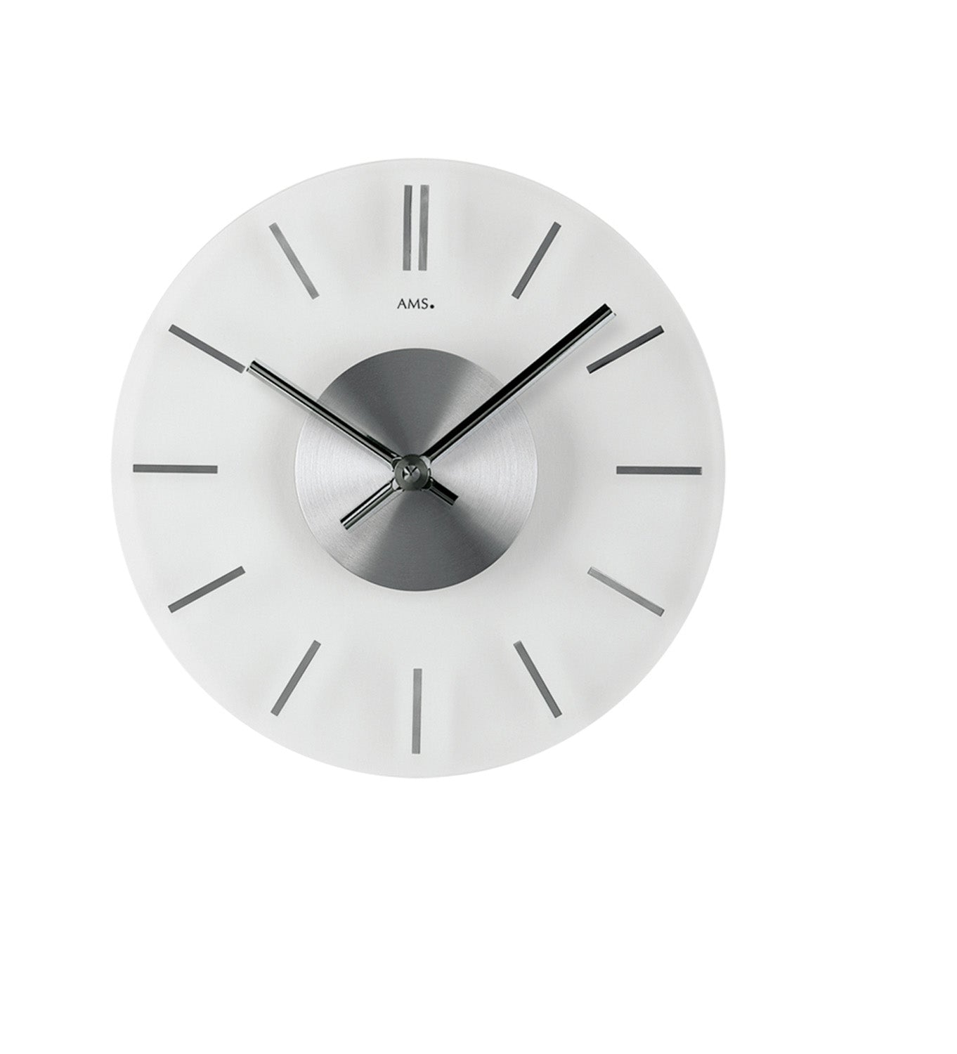 Horloge murale avec cadran rond blanc, insert foncé et aiguilles noires