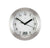 Horloge murale ronde à quartz avec cadre argenté, cadran blanc, aiguilles noires et affichage de la date