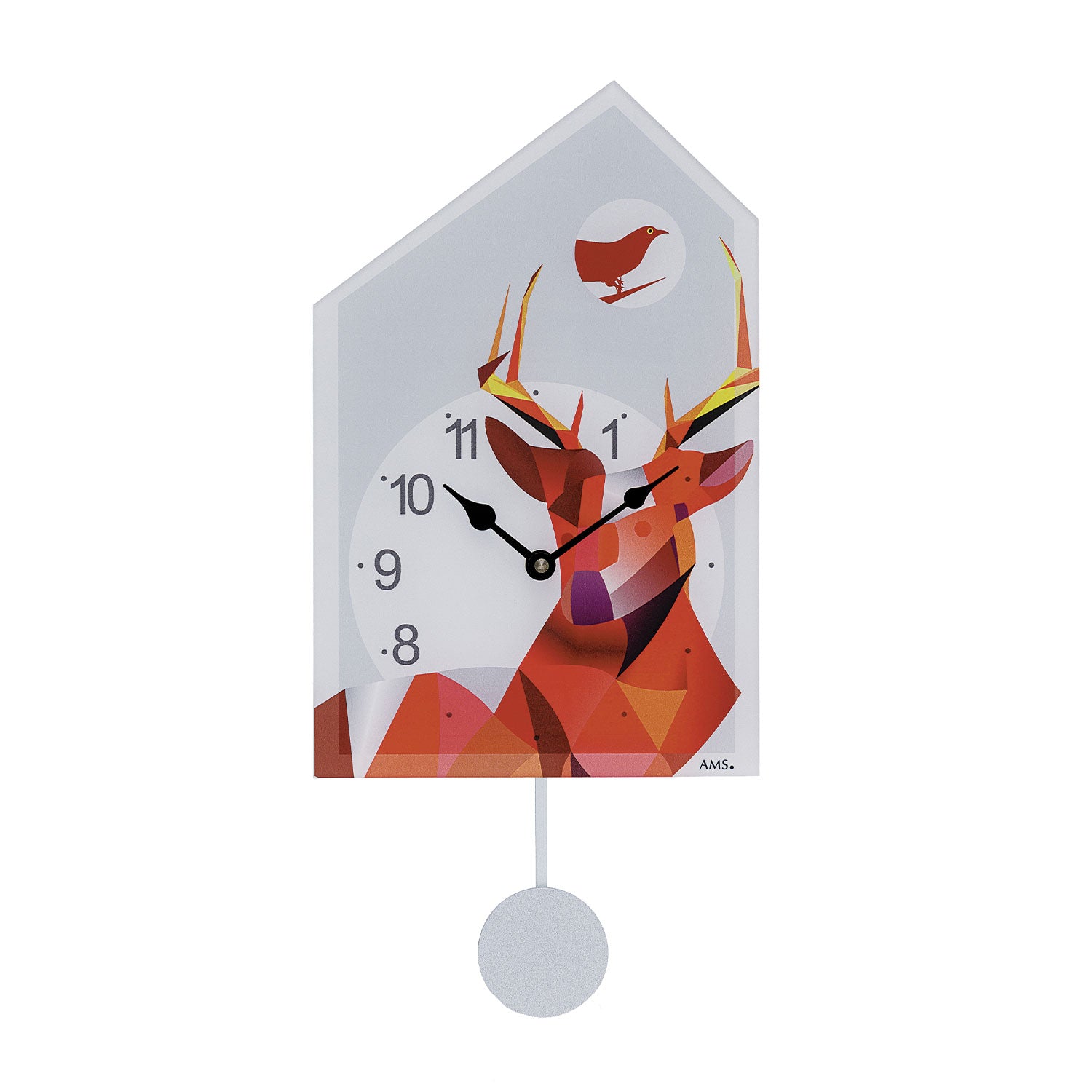 Horloge murale à balancier avec motif d'oiseau rouge, cadran et balancier