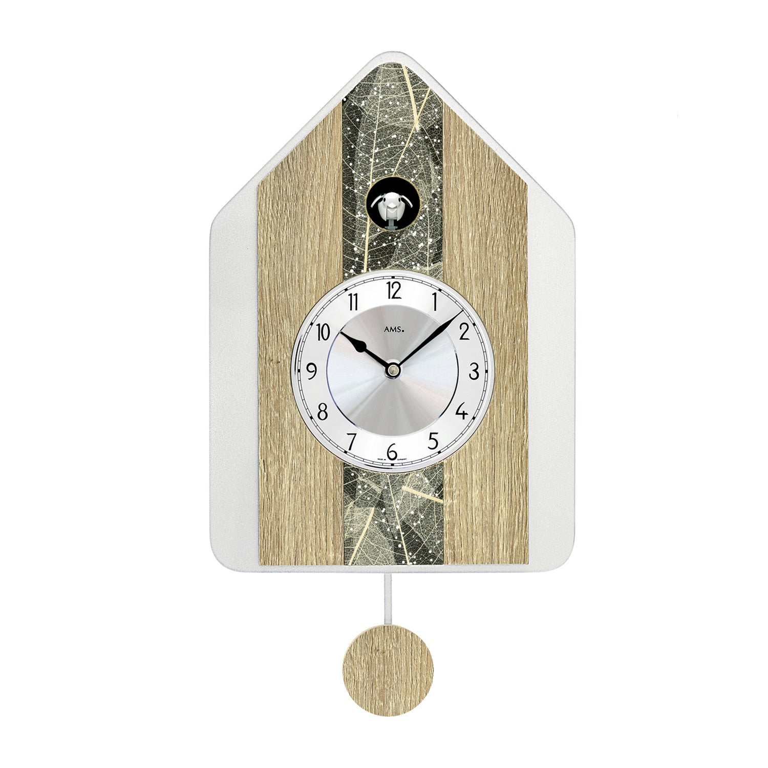 Horloge murale design d'intérieur aspect bois, cadran rond et pendule