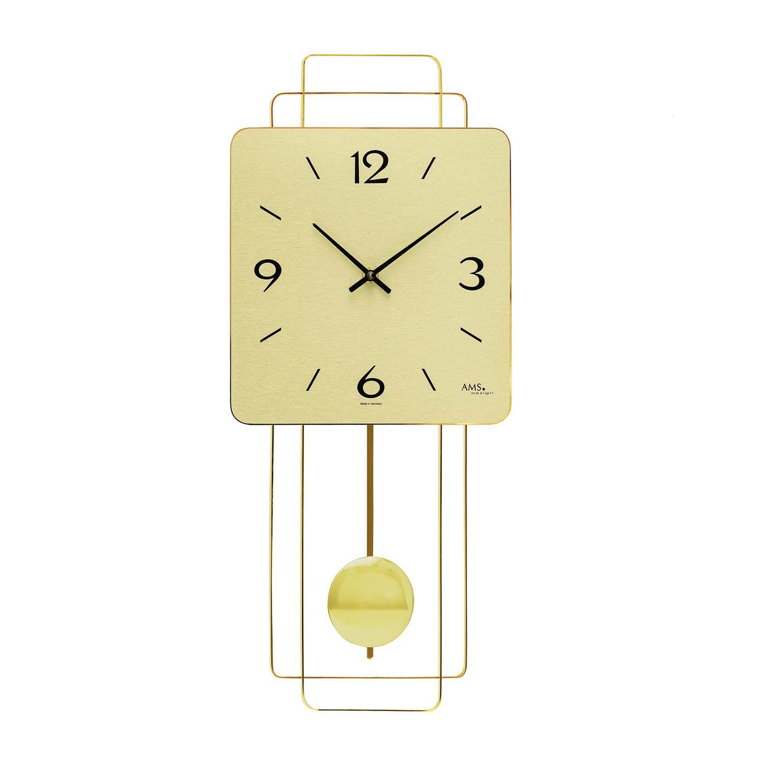 Horloge murale carrée avec boîtier en laiton, chiffres romains et balancier