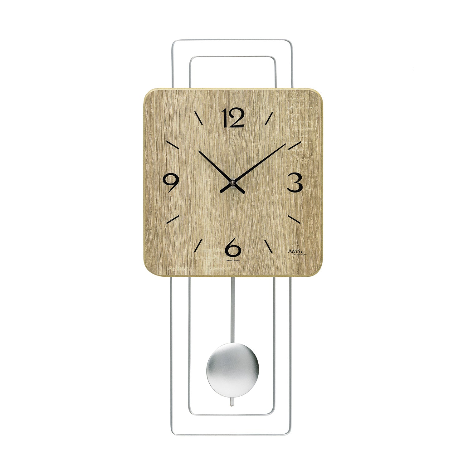 Horloge murale avec boîtier en bois Sonoma, chiffres romains et cadre en métal avec pendule