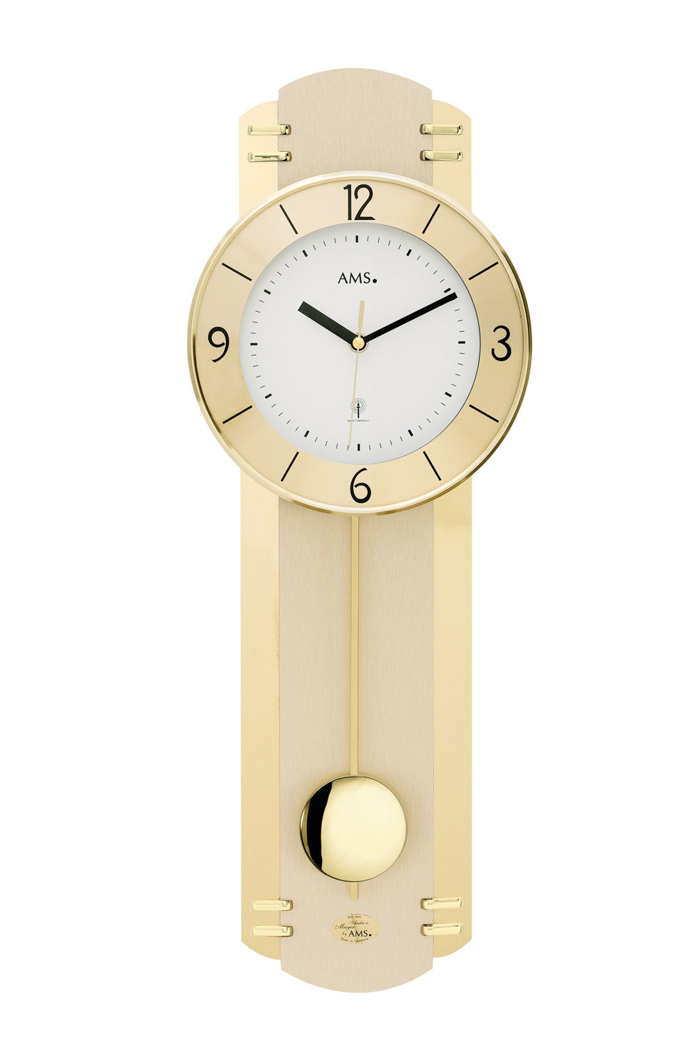 Horloge murale en bois clair avec cadran rond et pendule, verre minéral