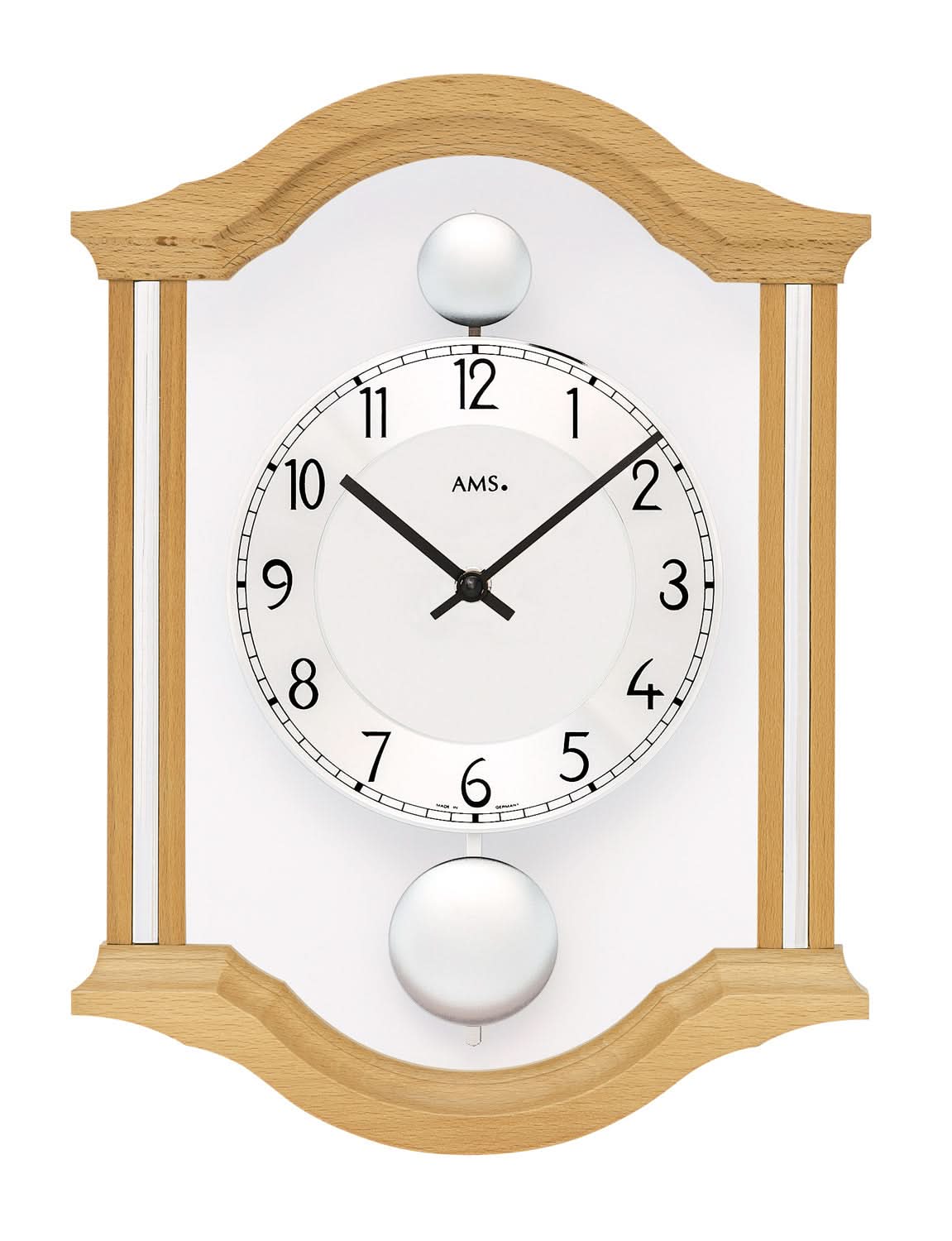 Pendule double avec boîtier massif en bois de hêtre, cadran rond blanc et aiguilles noires