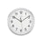 Horloge murale ronde avec cadran blanc, chiffres et aiguilles noirs, cadre argenté