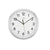 Horloge murale ronde sans fil avec boîtier argenté, cadran blanc et aiguilles noires