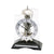 Horloge de table avec socle anthracite, cadran rond et mouvement visible sous verre