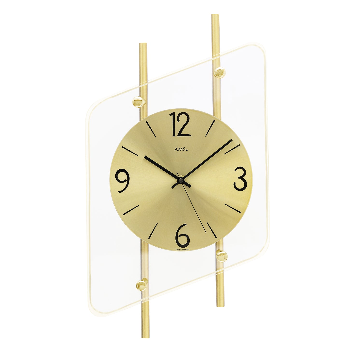 Horloge murale AMS avec support en laiton et verre minéral, cadran rond avec chiffres arabes