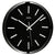 Horloge murale noire avec index et aiguilles argentés, logo AMS sur le cadran