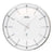Horloge murale ronde avec cadre argenté, cadran blanc et aiguilles analogiques