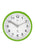 Horloge de salle de bain verte avec aiguilles et chiffres analogiques, cadre rond