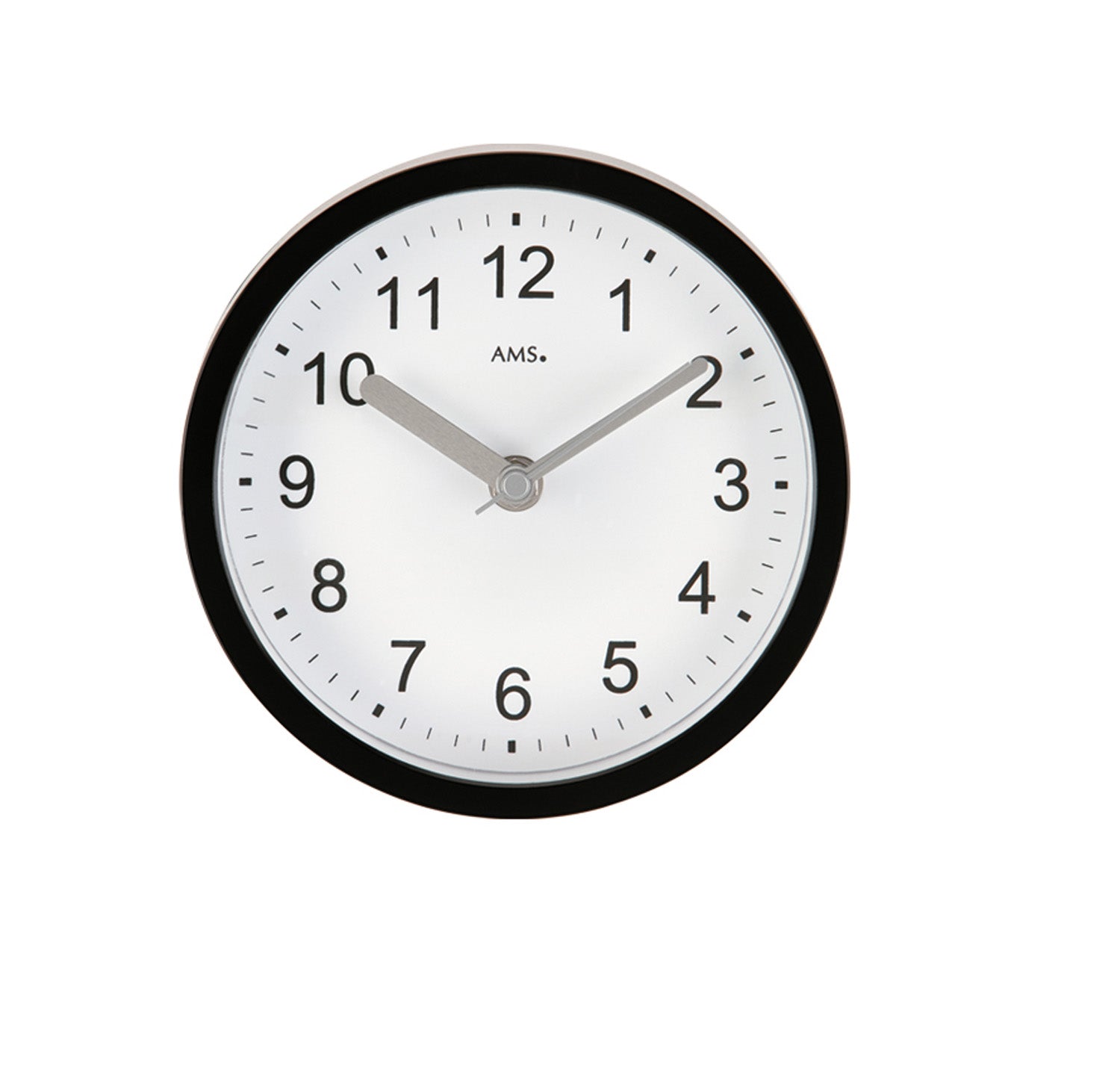 Horloge de salle de bain AMS avec boîtier rond noir et cadran blanc
