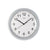 Horloge murale sans fil avec cadre argenté et cadran blanc, aiguilles noires