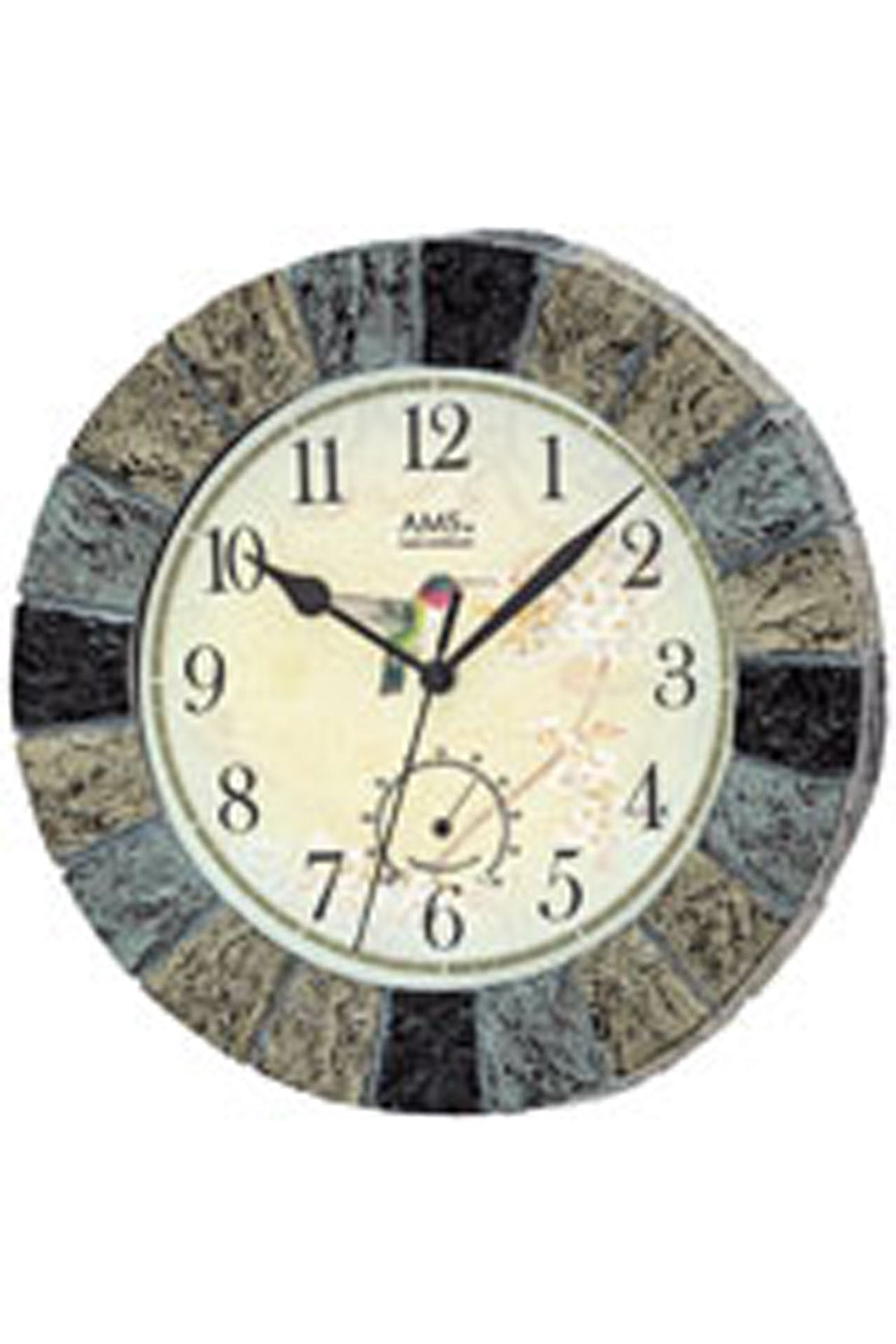 Horloge murale ronde sans fil avec cadran noir et cadre couleur pierre
