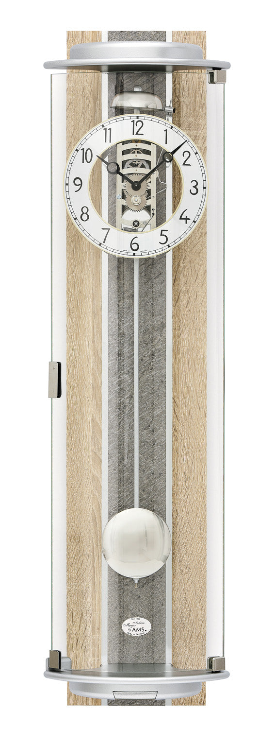Horloge murale aspect chêne Sonoma avec cadran rond, pendule et verre minéral
