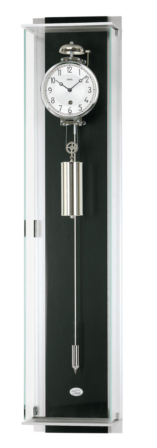 Horloge murale noire avec cadre fin, cadran rond et pendule