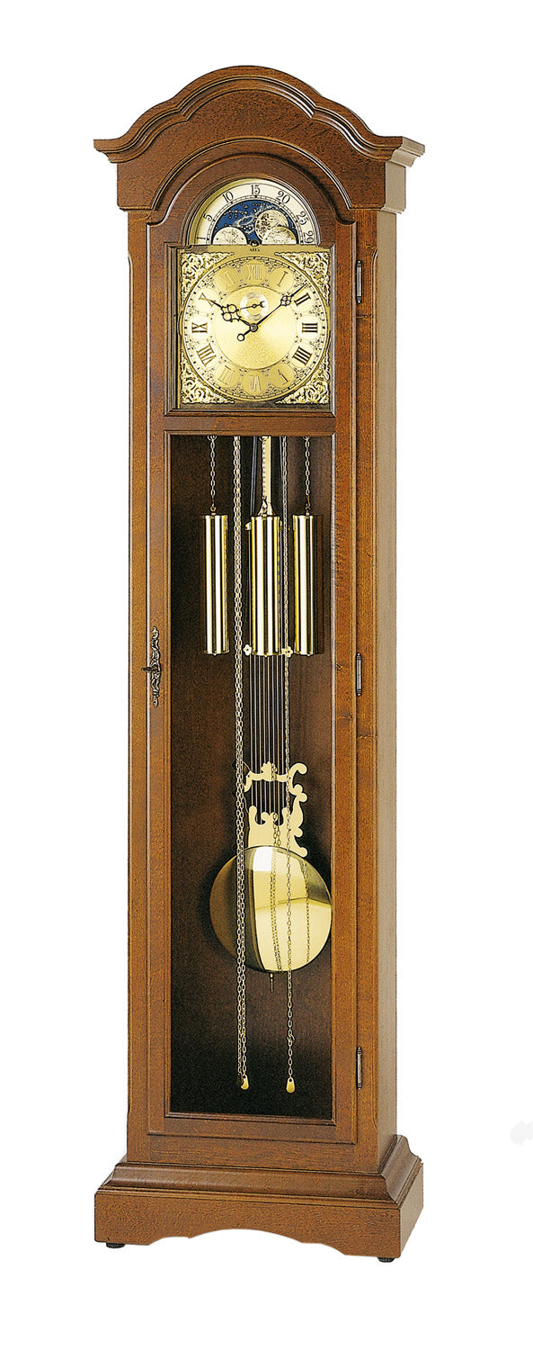 Horloge de parquet couleur noyer avec cadran à phases lunaires et pendule