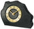 Horloge de table aspect pierre foncée, chiffres romains dorés et cadran noir