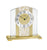 Horloge de table avec cadre argenté, cadran rond et décor beige doré, logo AMS