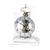 Horloge de table argentée avec cadran rond et mouvement visible sous verre