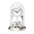 Horloge de table argentée avec cadran rond sous cloche en verre et poids de balancier